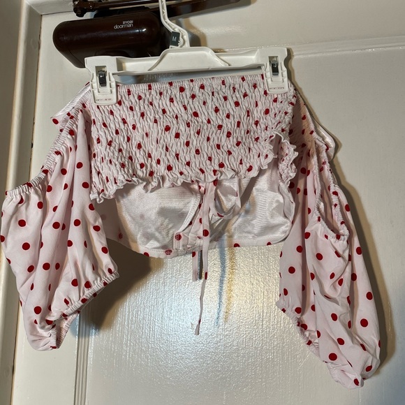 NWOT SHEIN red & white polka dot 2 piece crop top & flowy skirt set both size M - Picture 5 of 8